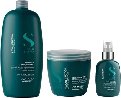 Immagine prodotto di Alfaparf | Set per la cura dei capelli - Shampoo ricostruttivo 1000 ml + Maschera 500 ml + Fluido 125 ml - Riparazione - Lucentezza - Protezione
