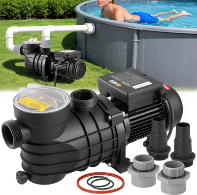 Immagine prodotto di Pompa per piscina VEVOR 250 W, pompa filtro 11.700 L/H max. Portata, pompa per piscina monostadio, 2850 giri/min, 8 m max. Prevalenza, con cestello filtro e coperchio, per piscine fuori terra, piscine e spa