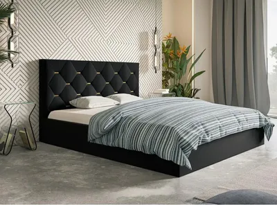 Produktbild von Polsterbett SIM 4 mit Kopfteil, 120x200 cm, Doppelbett mit Bettkasten und Lattenrost aus Holz, Velourstoff, Farbe: Schwarz
