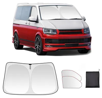 Immagine prodotto di Schermo parasole per parabrezza, compatibile con VW T5 T6, confezione da 3 pezzi, effetto oscurante, protezione UV, resistente al calore
