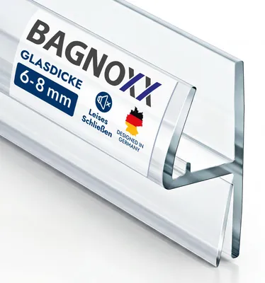 Produktbild von Bagnoxx 2m Duschdichtung, Anschlagdichtung 180 Grad für Duschkabine im Bad, 6mm Glasstärke, transparentes PVC Profil mit Duschlippe, Duschtürdichtung für 2 Glastüren, Abdichtung Dusche