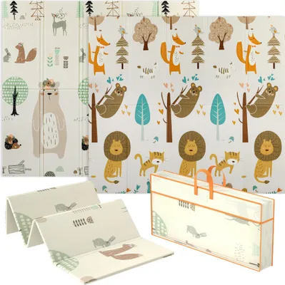 Produktbild von Spielmatte Baby 196 x 176 x 1,5 cm faltbar Doppelseitige Krabbelmatte Mehrfarbig