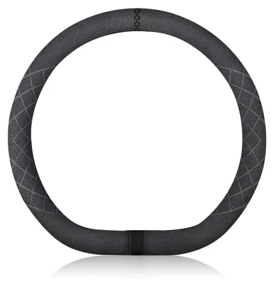 Image de Housse de volant universelle Ergocar, antidérapante, pour voitures de sport, en microfibre imitation daim, idéale pour l'hiver, pour volants de forme D, diamètre 38 cm (15 pouces), couleur noire