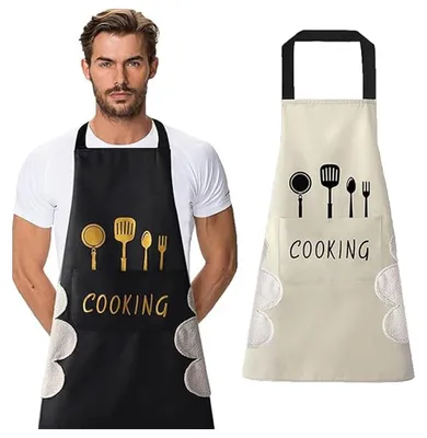 Produktbild von Kochschürze 2-teilig – wasser- & schmutzabweisende Küchenschürze – verstellbar – für Damen & Herren – Grillschürze, Backschürze – Schwarz/Weiß