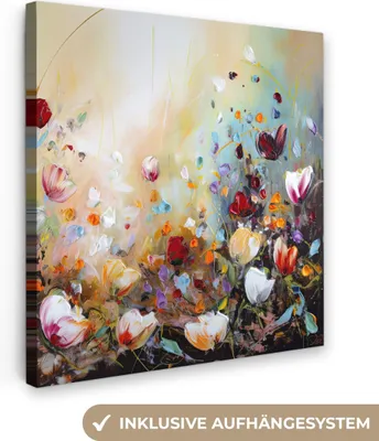 Produktbild von MuchoWow® - Leinwandbilder - Ölfarben - Blumen - Farbenfroh - Natur, Wandbild, Wanddeko Bilder Wohnzimmer, 20x20cm