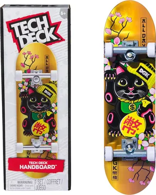 A Tech Deck handboard and its packaging are displayed side-by-side.