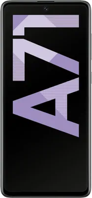 A smartphone screen displaying a large, stylized graphic with the letters 'A' and '71' in purple and white.