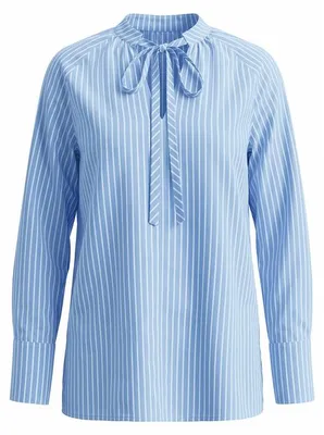 Produktbild von Elegante Langarm-Bluse mit feinem Streifenmuster und Bindekragen