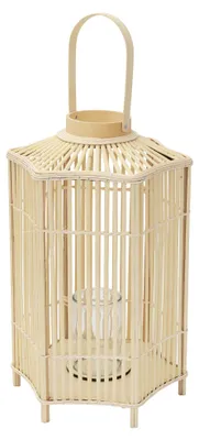 Produktbild von ECD Germany Bambus Laterne Windlicht H 75cm Holzfarbe Gartenlaterne mit Henkel & Glaseinsatz Boho Bambuslaterne Kerzenhalter Deko Laterne ohne LED