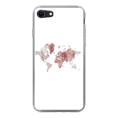 Produktbild von MuchoWow® Handyhülle Schutzhülle Hülle für iPhone SE 2020 Weltkarte - Rosa - Farbe Silikon Softcase Handy Hülle - Kartenbesitzer