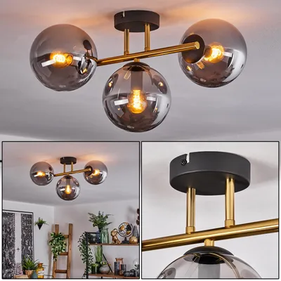 Produktbild von Fossobiubo Deckenlampe aus Metall/Glas in Schwarz/Gold-/Rauchfarben