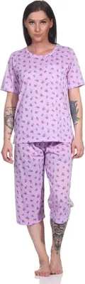 Obrázok produktu pre Dámske pyžamo 3/4 nohavice a košeľa Pyžamo Letné domáce oblečenie; Lilac/L/40