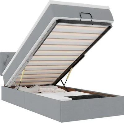 Produktbild von vidaXL Ottoman-Bett mit Matratze & LEDs Hellgrau 100x200 cm Stoff