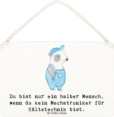 Produktbild von Mr. & Mrs. Panda holzbild Mechatroniker für Kältetechnik Herz DIN A6 - Weiß - Geschenk, Gesellenprüfung, Deko Wandbild, Türschild, Lustig, Schild, kleine aufmerksamkeit