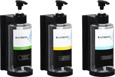 Obrázok produktu pre 3 ks 300 ml dávkovače mydla na stenu – šampón, sprchový gél, mydlo na ruky – dávkovače s možnosťou doplnenia, bez vŕtania – dávkovače mydla do kuchyne a kúpeľne,