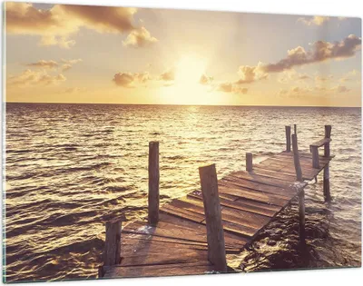 Produktbild von Bilder auf glas - Einteilig - Brücke Sonne Ozean - 120x80cm - Glasbilder - Wandbilder - Bilder - zum Aufhängen bereit - Wanddekoration aus Glas - Glas Bilder - Wandbild auf Glas - GAA120x80-4168