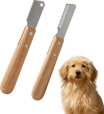 Productafbeelding van Trimschaarset, 2-delig, met houten handgreep, roestvrij staal, fijn en grof, voor honden