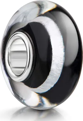 Produktbild von MATERIA by Matthias Wagner Glas Bead schwarz mit Silberfolie für Armbänder / Ketten 1491
