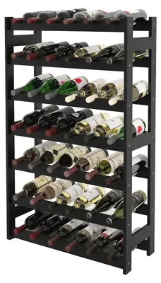 Produktbild von Relaxdays Weinregal, 42 Flaschen, Walnussholz, 102 x 63 x 25 cm, Weinhalter für Rot- & Weißwein, Flaschenregal, schwarz