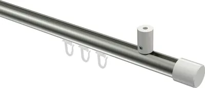 Produktbild von Interdeco Innenlaufstange / Gardinenstange mit Innenlauf Edelstahl-Optik / Weiß, Typ Sonius Santo (Kappe) Deckenmontage, 20 mm Ø 1-läufig, 160 cm