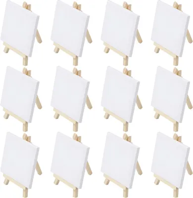 Obrázek produktu pro Sada 12 mini pláten s odpovídajícími dřevěnými stojany, rozměr 10 x 10 cm