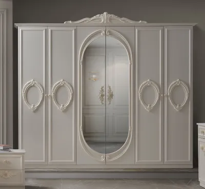 Produktbild von Barock Kleiderschrank Nora 6-Türig in Weiß / Beige