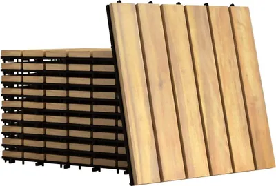 Produktbild von GOPLUS 10er Set Terrassenfliesen aus Akazienhartholz, Bodenbelag mit Stecksystem und Drainage Unterkonstruktion, Klickfliese, Holzfliese, Bodenfliese fš¹r Garten, Terrasse, Balkon, 30 x 30cm (Modell 2)