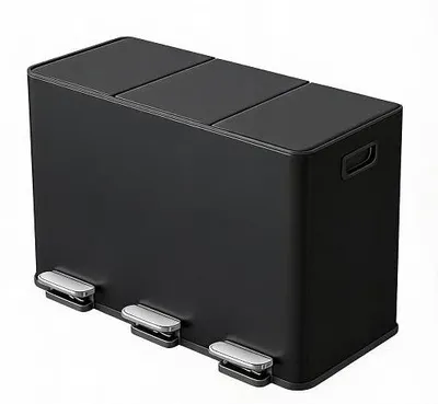 Imagen del producto de Cubo de basura para cocina, con 3 compartimentos, sistema de separación de residuos, acero inoxidable, con pedal