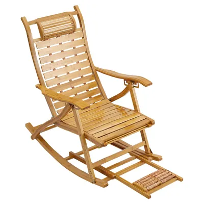 Produktbild von Liegestuhl Sonnenliege Gartenliege Bambus Relaxliege Schaukelliege Schaukelstuhl klappbar mit Fußmassage