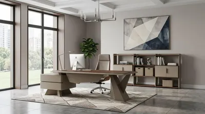 Image de Bureau, étagère et espace de travail design, style moderne