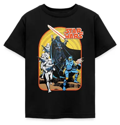 Produktbild von Star Wars Retro Darth Vader Und Stormtrooper Kinder T-Shirt, 122/128 (7-8 Jahre), Schwarz