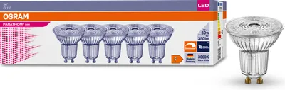 A product package for OSRAM LED reflector lamps with a single lamp shown next to it.