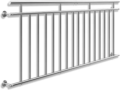 A stainless steel railing is shown against a white background.