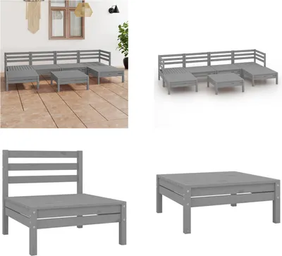 Produktbild von vidaXL 7 tlg. Garten Lounge Set Grau Massivholz Kiefer - Gartenmöbel Set - Gartenmöbel Sets - Gartengarnitur - Gartengarnituren