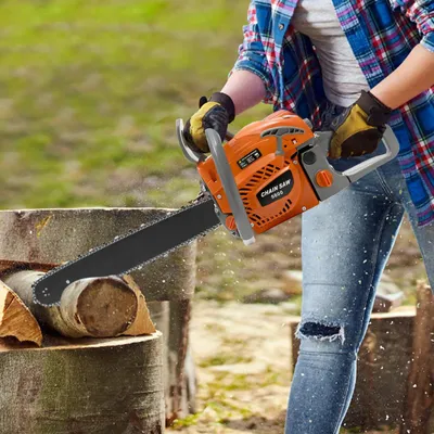 Image de Tronçonneuse à essence 58 cm³ - guide-chaîne de 50,8 cm - moteur 2 temps - 2,4 kW - 10 000 tr/min - orange