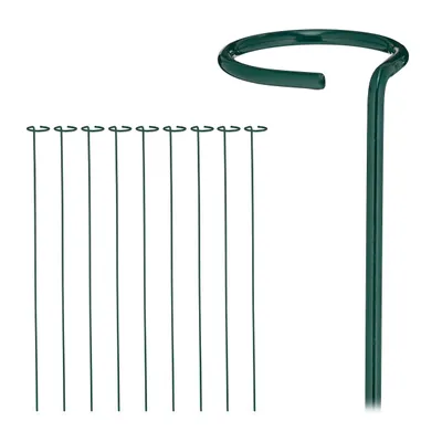 Image de Tuteurs métalliques Relaxdays, lot de 10, tuteurs avec anneau, tuteurs métalliques de jardin, tuteurs pour plantes grimpantes, 80 cm de long, vert foncé