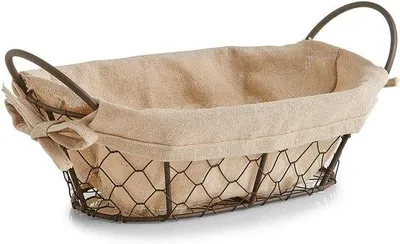Immagine prodotto di Cestino per il pane in filo metallico e lino marrone 26x17x9 cm