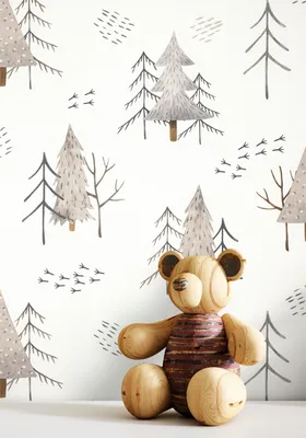 Produktbild von NEWROOM Tapete Grau Vliestapete Bäume - Kindertapete Kinder Taupe Weiß Tannen Wald Jugendtapete Verspielt Babytapete