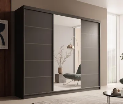 Produktbild von Schiebetürenschrank Schrank OSLO in Schwarz matt 250x215x58 cm