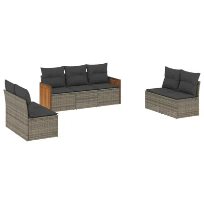 Produktbild von 7-tlg. Garten-Sofagarnitur mit Kissen Grau Poly Rattan