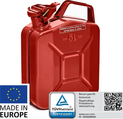 Produktbild von BW® Kraftstoffkanister Metall Benzinkanister 5 Liter - Rot RAL 3000 - UN-Zulassung - Hergestellt in Europa