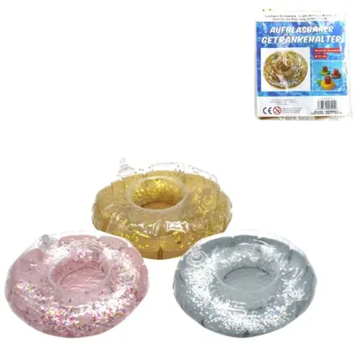 Produktbild von Aufblasbarer Donut-Glitzer-Getränkehalter, 22 cm, 3-fach sortiert