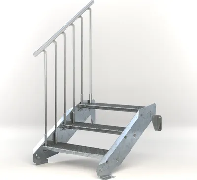 Produktbild von Stahltreppe 3 Stufen bis Höhe 64 cm, Laufbreite : 80 cm Geländer links ST 2 (31 / 31 mm gezackt)