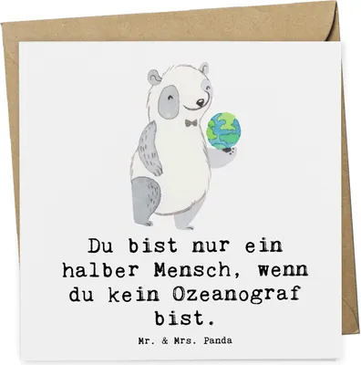 Produktbild von Mr. & Mrs. Panda Deluxe Karte Ozeanograf Herz - Weiß - Geschenk, anlasskarte, Spruch, Lustig, Klappkarte, faltkarte, Meeresbiologe, Studium, Witzig, Grußkarte