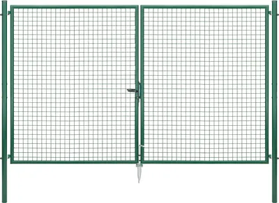 Produktbild von Alberts Wellengitter-Doppeltor mit Zubehör, Breite 300 cm, Höhe 200 cm, grün, zum Einbetonieren, Pfostentärke 76 mm