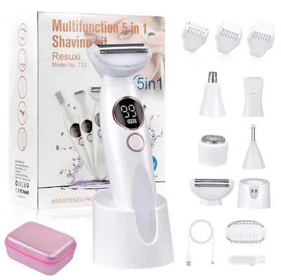 Produktbild von 5-In-1 Rasierer Damen Elektrische Intimrasierer für Frauen für Bikinizone mit 3 Aufsätzen und Präzisionskamm