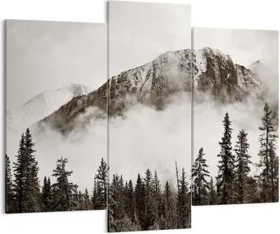 Produktbild von Bild auf Leinwand - Leinwandbild - 3 Teile - Nebel Berg Wald - 130x100cm - Wand Bild - Wanddeko - Wandbilder - Leinwanddruck - Bilder - Wanddekoration - Leinwand bilder - Wandbild - CB130x100-4936