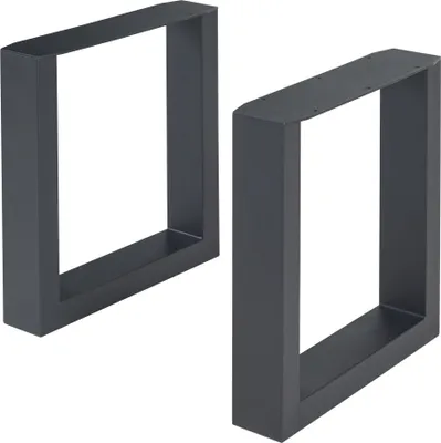 Two black metal table legs are shown against a white background.