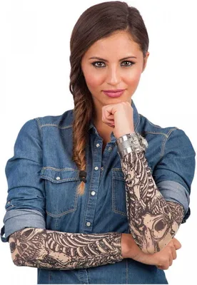 Produktbild von 2 Stück Tattoo Ärmel mit Skelett Motiv für Arme & Beine | Polyester