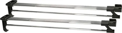 Two adjustable chrome clothes rails with black plastic mounting brackets, shown against a white background.
